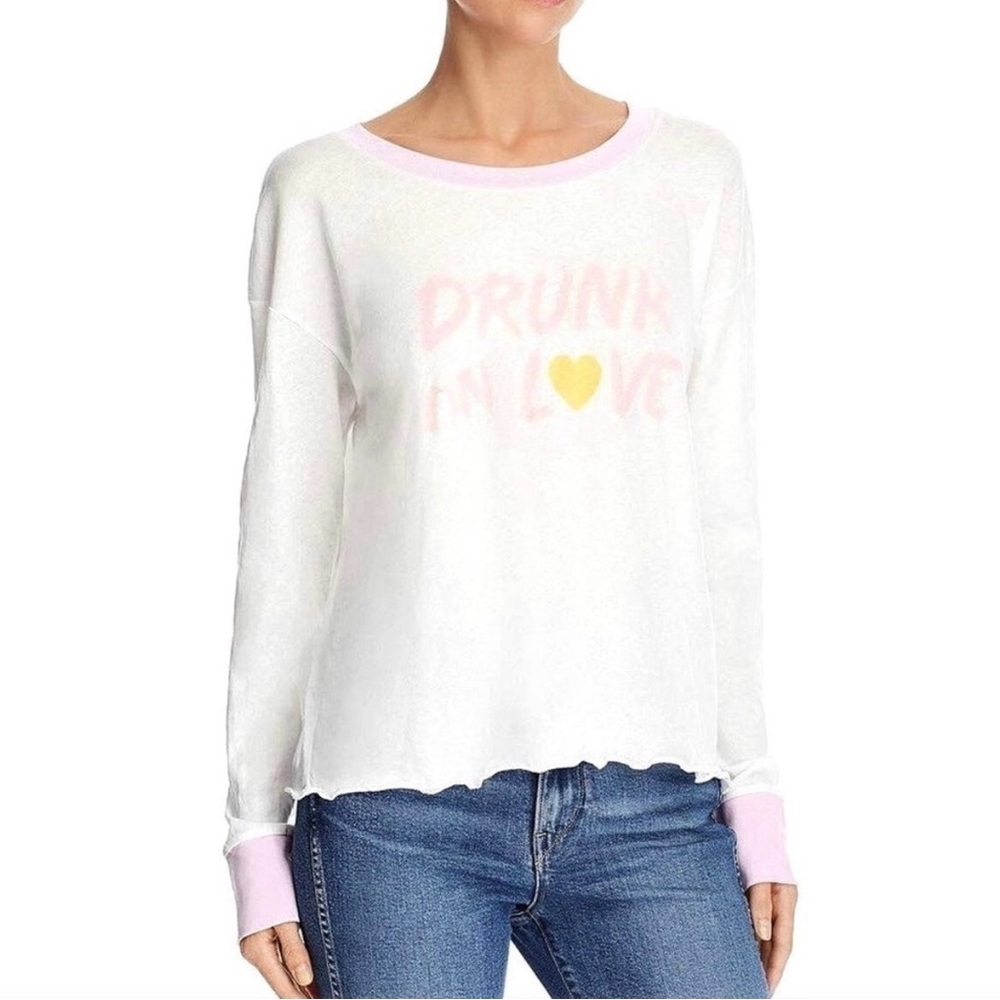 Wildfox Drunk On Love Women’s White Cotton Long Sleeve Shirt Size Small & Medium
